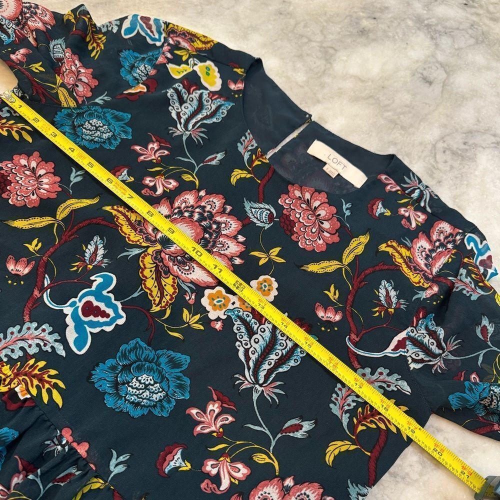 Ann Taylor LOFT Teal Floral Peplum Blouse, Size Small. - Picture 6 of 11